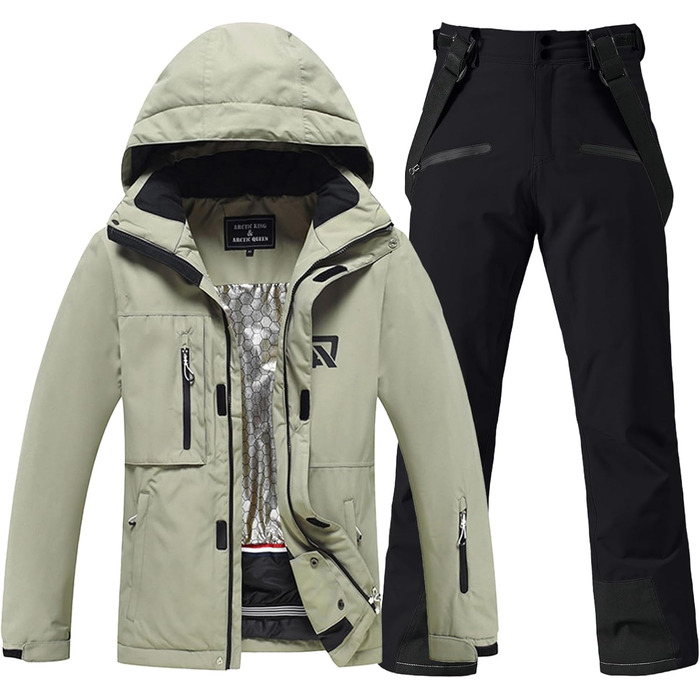 Жіночий сніговий костюм HOUZONIY: комплект куртки та штанів для сноубордингу та катання на лижах, водонепроникний, теплий, знімний капюшон, розмір M, кольори: зелений + чорний 2021