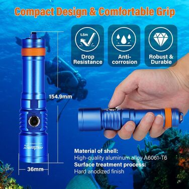 Ліхтар під водою ORCATORCH DC710 LED, 3000 люмен, USB-C, IP68, 150м, синій