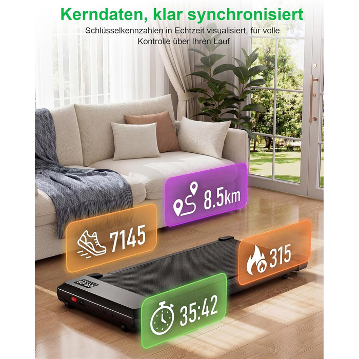 Бігова доріжка Lacuffy Walking Pad з нахилом та AI-тренуванням, керування через додаток, для дому та під стіл, макс. 136 кг, 90 см, чорна