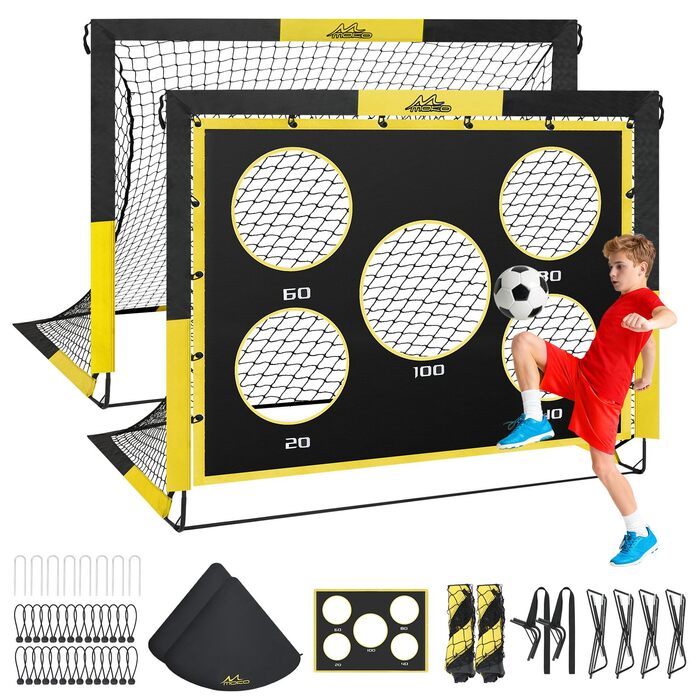 Ворота для футболу MoKo для саду, 150x120 см, велика сітка Pop-up з мішенню, портативне обладнання для тренувань дітей, спортивна гра на відкритому повітрі (чорний+жовтий, 5*4ft - 2 шт.)