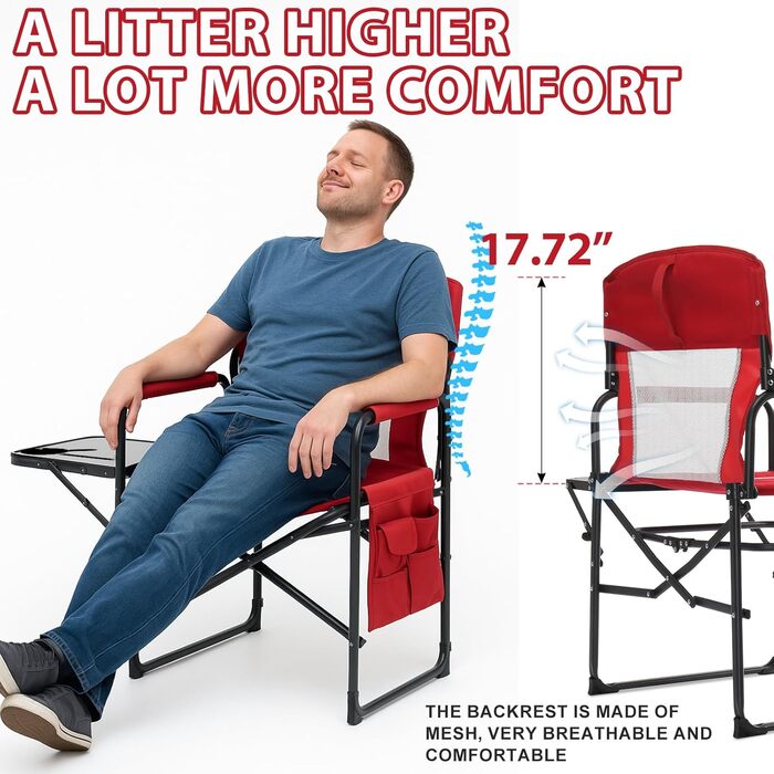 Кемпінговий стілець LEADZM складний з бічним столиком та відділенням для зберігання, вентильована спинка, 10 кг вантажопідйомність, 600D Oxford тканину, металевий каркас, 6x60x9 см, легкий та компактний для відпочинку на природі, риболовлі, фестивалів (2 