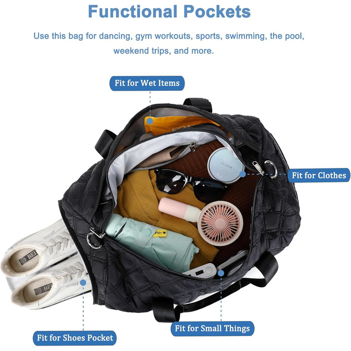 Спортивна сумка для підлітків з відділеннями для взуття та мокрого одягу, чорна