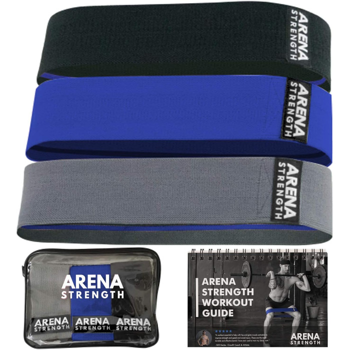 Тканинні еластичні смуги для тренувань Arena Strength Fabric Booty Bands - для ніг, сідниць, стегон | Смуги опору | З інструкцією та сумкою | Сірі, Сині, Чорні