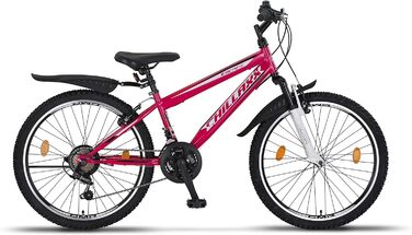 Гірський велосипед Chillaxx Bike Escape 24/26 дюймів, 21-швидкісний, для дівчат, хлопців, жінок і чоловіків, рожево-білий, V-гальма, преміум-якість