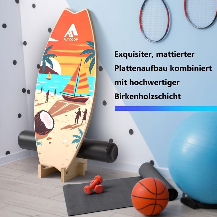 Балансборд Flycoop для дорослих: дошка для балансу, серфінгу та трюків з роликом, м'ячем та килимком