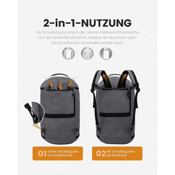 Спортивна сумка LOVEVOOK для чоловіків з відділенням для взуття, 65L, сіро-чорна.  Чоловіча сумка для спортзал, подорожі, ручна поклажа, 52x45x28 см.