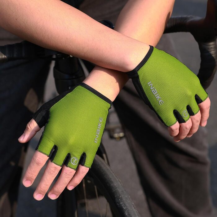 Рукавички велосипедні INBIKE Kurz Halbfinger MTB, чорно-зелені, розмір M (18.5-19.5 см), 5 кольорів