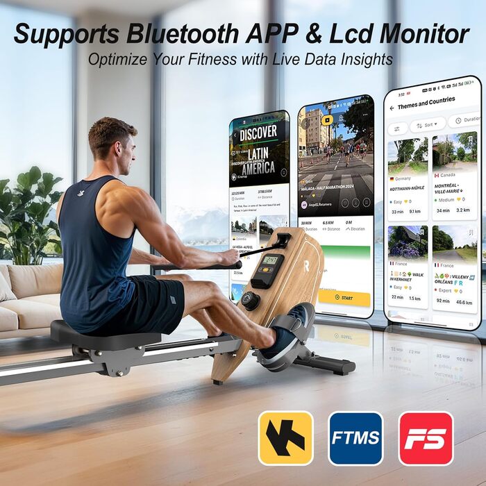 Гребний тренажер для дому OR3 з магнітним опором, Bluetooth монітором, 16 рівнів навантаження, вертикальним зберіганням та 2 роками гарантії