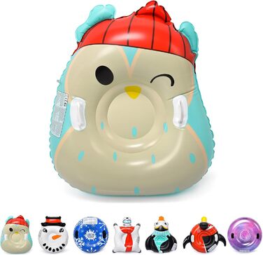 Надувний санки-пончик, сніговий рожок, іграшка для снігу для дорослих та дітей, сімейний відпочинок на природі, катання на снігу після катання на лижах або сноуборді (Owl)