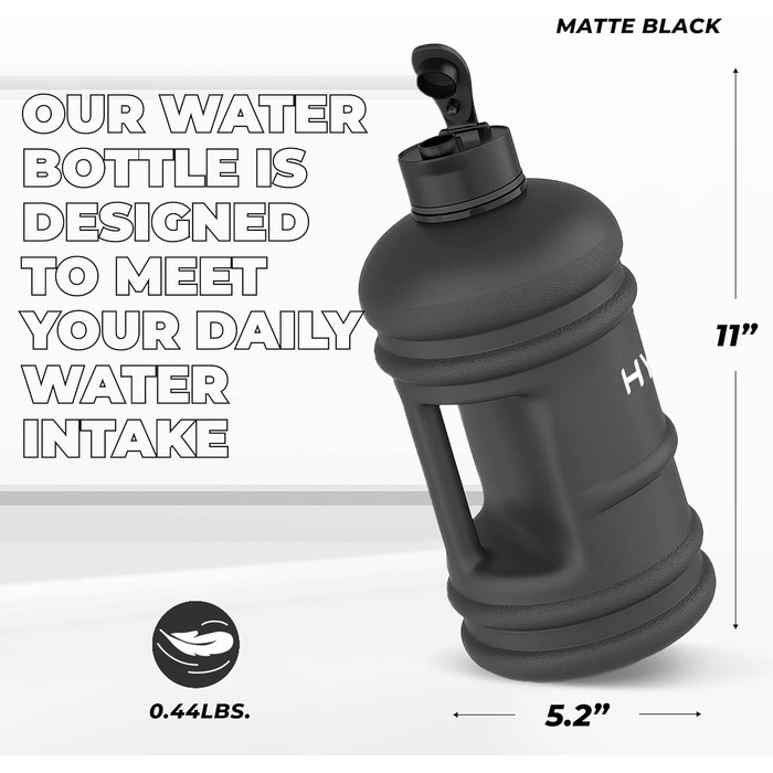 Фляга для води HYDRATE XL 2,2 л - Ідеальна для спортзалу, спорту та подорожей, без витоку, BPA-free, надміцна, фляга для тренувань або джумбо-фляга (Матова Чорна, 2188 мл)