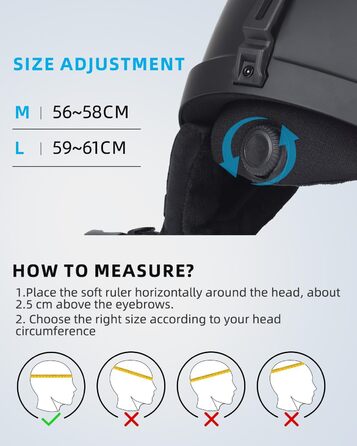 Шолом для сноуборду та лиж для чоловіків та жінок, чорний, розмір L (59-61 см)