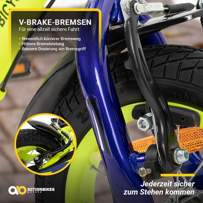 Дитяче велосипед Actionbikes Turbo 12/16 дюймів - V-Brake гальма, захистники, для дівчаток та хлопчиків (2-7 років)