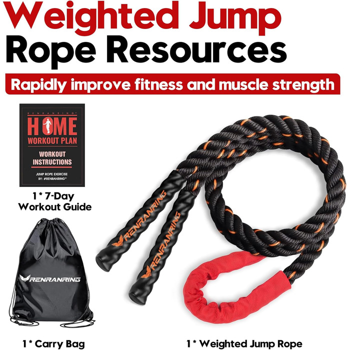 Стрибковий скакалка з вагою для фітнесу - 1,4 кг, 2,56 кг, 3 кг, 4 кг. Скакалка для тренувань, для жінок та чоловіків, для залу, з планом домашніх тренувань, оранжево/чорний