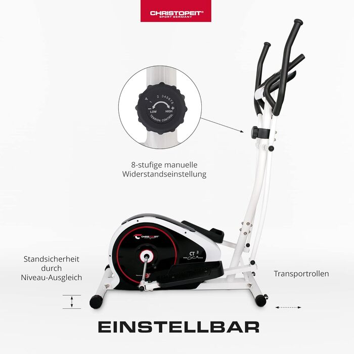 Еліптичний тренажер Christopeit Crosstrainer CT 3 для дому - тихий, з 8 рівнями опору, датчиками пульсу та LCD-дисплеєм