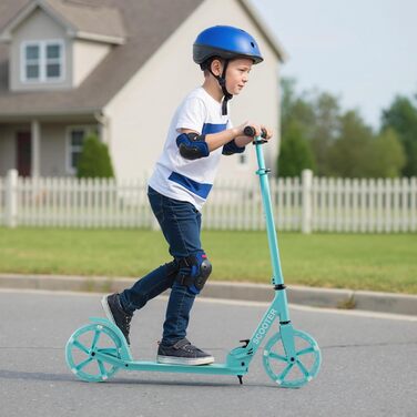 Дитячий трюковий самокат GOPLUS Roller Kinder 10 років, 3-ступенева регулювання висоти, легкий алюмінієвий, складаний, з LED-колесами, гальмом на задньому колесі, ременем та підставкою, до 100 кг, зелений