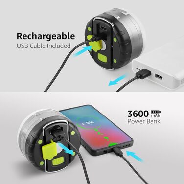 LED кемпінговий ліхтар, перезаряджуваний пошуковий прожектор, портативний та зручний, з гачком, 3 режими яскравості, регульований, аварійне освітлення для відключень електроенергії, походів, кемпінгу, надзвичайних ситуацій