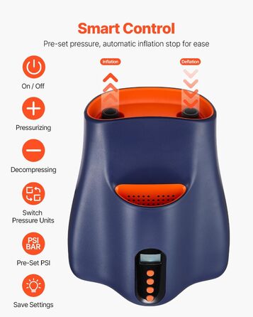 Електрична SUP-насос VEVOR з USB-виходом, 22 PSI, з LED-підсвічуванням та автоматичним вимкненням. Ідеально для надувних SUP-дошок, наметів та інших надувних виробів.