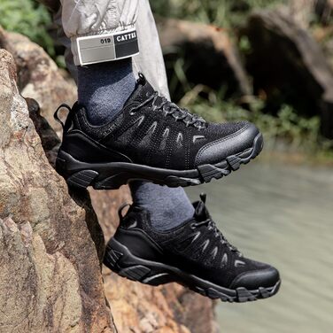 Черевики для хайкінгу SHULOOK чоловічі водонепроникні легкі трекінгові черевики з підтримкою щиколотки, неслизькі спортивні кросівки для кемпінгу та хайкінгу (47 EU, Чорний)