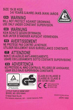 Спасальний жилет CRESSI Little Turtle для дітей з неопрену, фіолетово-рожевий, розмір S (2-3 роки)