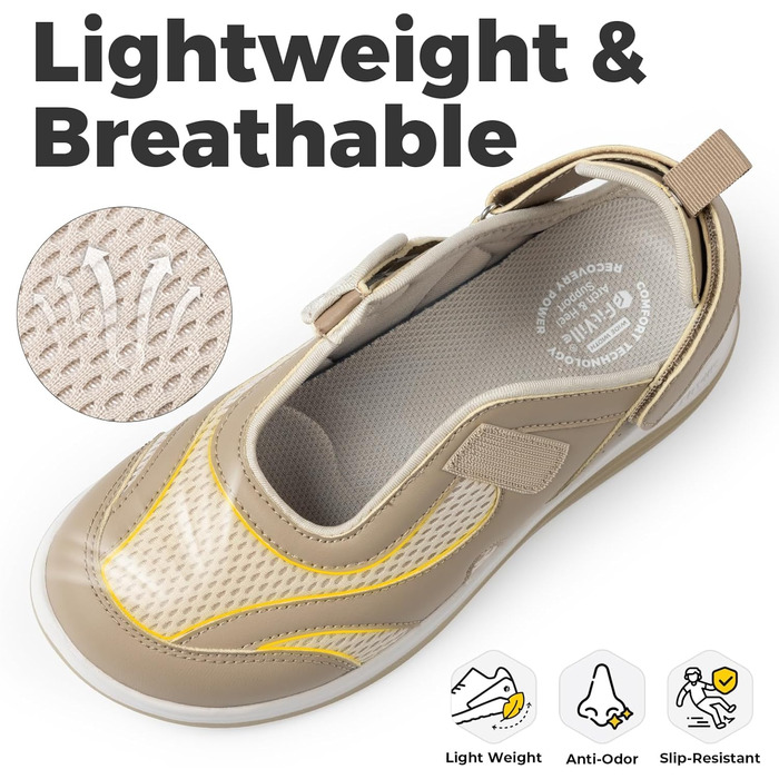 Стріпки FitVille для жінок - широкі сандалії для літа, догляд, Mary Jane з липучкою (36 EU, Хакі)