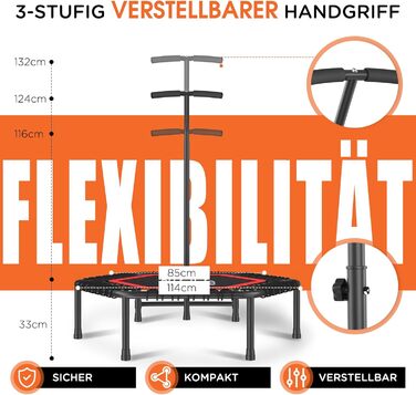 Трамплін для фітнесу DH FitLife | Ø114 см, до 150 кг, регульована ручка, стабільний та тихий | для дітей та дорослих