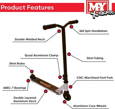 M.Y. X-Skate XSK-007 Стант-скутер – Фрістайл кікскрутер з підшипниками ABEC 7, сірий