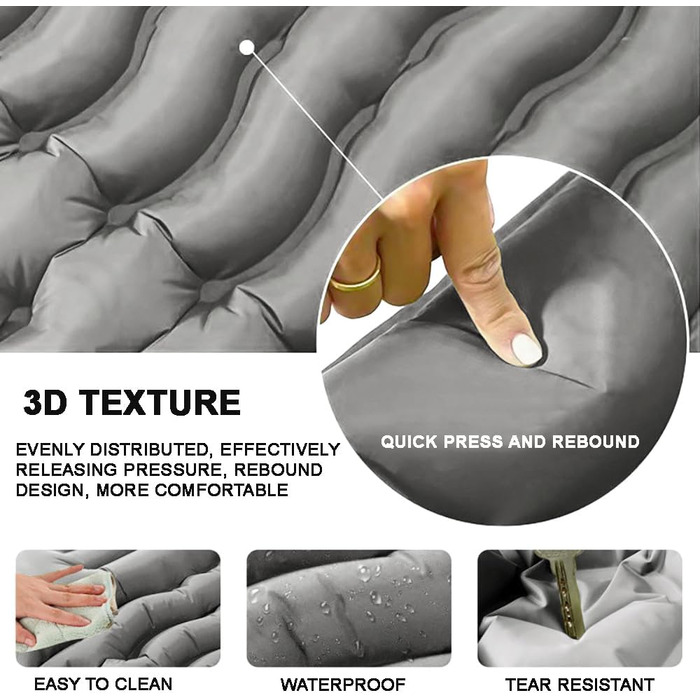 Килимок для кемпінгу YuanDiann 200x140 см на 2 особи, самонадувний, легкий, комфортний, з подушкою та насосом