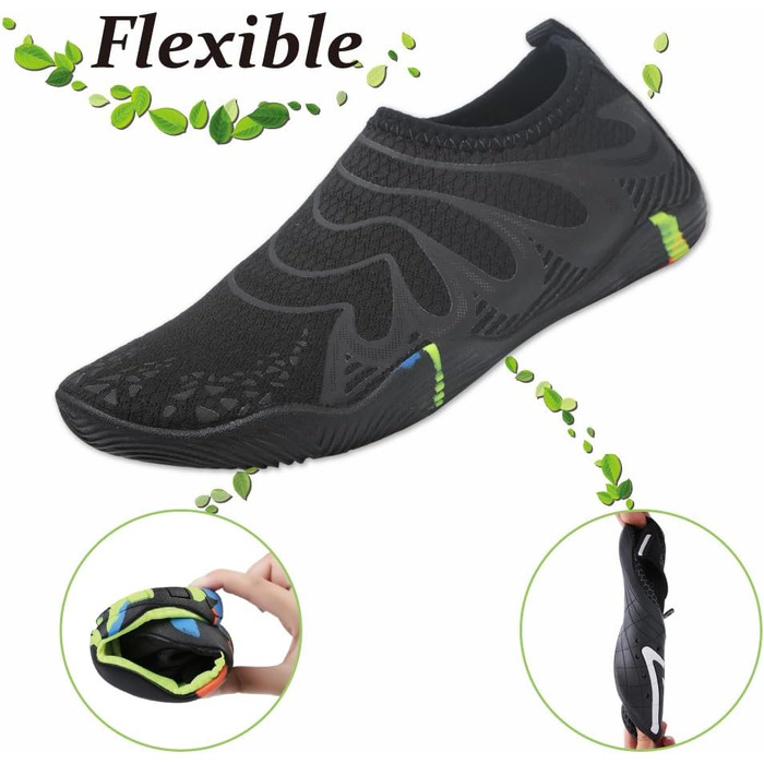 Чоловічі та жіночі аквашузи для плавання та відпочинку на воді, швидко сохнуть, легкі, дихаючі (45 EU, чорний)