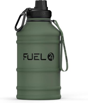 Fuel24 Суперміцна пляшка для води з нержавіючої сталі 1,3 л і 2,2 л, герметична та без BPA, спортивна фляга для фітнесу та тренувань, зелена