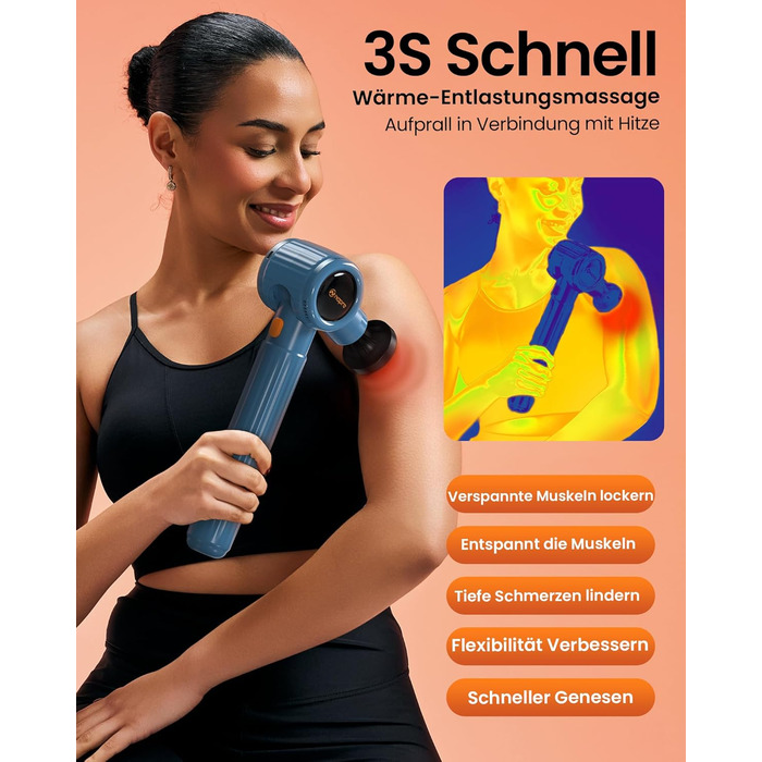 Масажний пістолет Napre з підігрівом та червоною світлотерапією для м'язів спини та шиї, з подовжувальною ручкою та 3 кутами нахилу