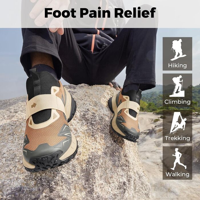 Черевики для піших прогулянок FitVille для чоловіків, широкі, трекінгові, slip-on, Outdoor, дихаючі, Walkingschuhe, антиковзкі, для відпочинку, широкі кросівки (44 EU X-Weit, Коричнево-сірий)