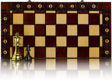 Шаховий набір Staunton 40см, фігури з металізованого пластику, дерев'яна шахівниця, фігури з металевим навантаженням, жовтий колір