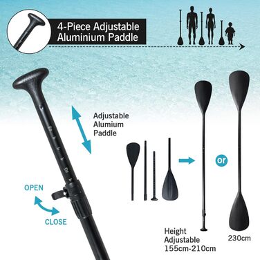 Надувна SUP-дошка YU YUSING 320/335x76x16,5 см з регульованим веслом, насосом, рюкзаком, страховочним шнуром, водонепроникною сумкою, для серфінгу, вантажопідйомність 150 кг