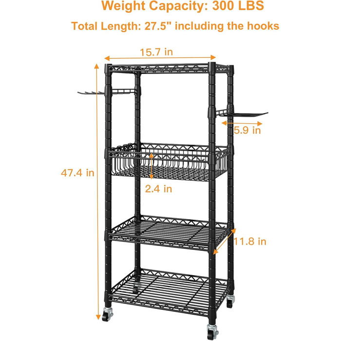 Органайзер для домашнього спортзалу FUTASSI, 3 яруси, з колесами для тренажерів, килимків, ролерів, гантелей, гир та еластичних стрічок, чорний, однорядний