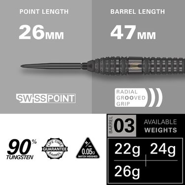 Дротики Target Bolide Void 90% вольфрам, сталевий наконечник, Swiss Point, набір для дартсу