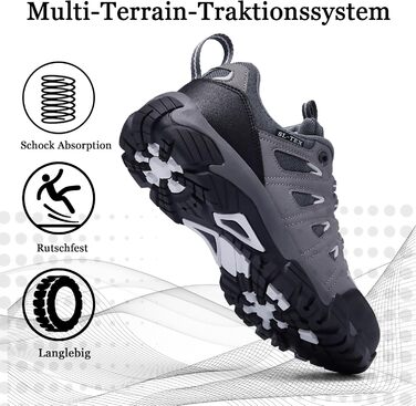 Туфлі для хайкінгу SHULOOK для жінок, водонепроникні, легкі, трекінгові, з антиковзким покриттям, для активного відпочинку, кемпінгу, риболовлі (41.5 EU, чорний/сірий)