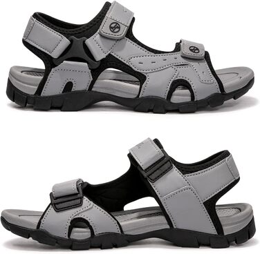 Чоловічі сандалі HEVA з натуральної шкіри для активного відпочинку, трекінгу та піших прогулянок (44 EU, сірі)