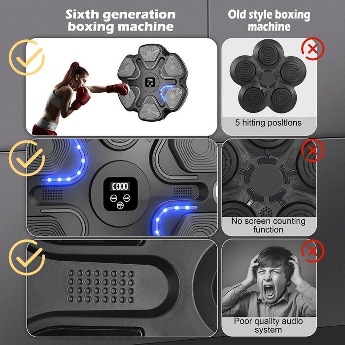 Музична боксерська машина MaxEarn для дорослих та дітей з LED-підсвіткою, Bluetooth, 9 режимів швидкості та лічильник ударів, у комплекті боксерські рукавички