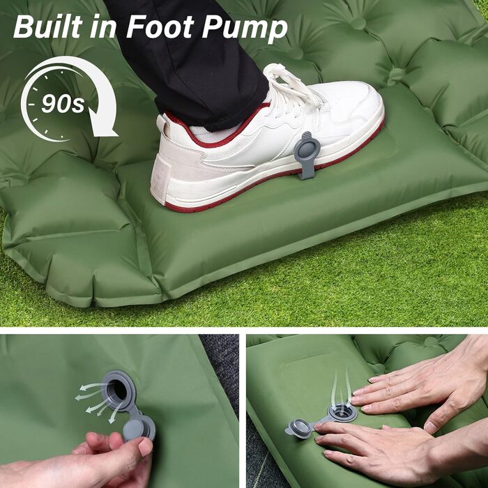 Надувний килимок для кемпінгу Isomatte, 10 см, самонадувний, з насосом, для туризму та відпочинку на природі (зелений, одинарний)