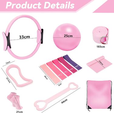 Комплект для пілатесу: кільце та 13 м'ячів з неслизькими ручками | Аксесуари для пілатесу для тренувань всього тіла вдома | Включає еластичну стрічку для пілатесу та формування тіла