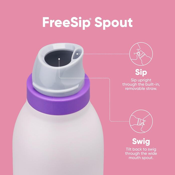 Owala FreeSip Twist ізольована пляшка для води з нержавіючої сталі зі соломинкою, 680 мл, рожево-фіолетова, BPA-free, для спорту та подорожей