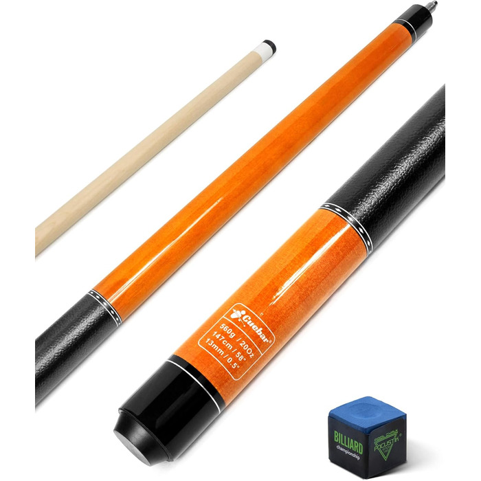 CUEBAR Більярдні кий для дорослих, 147 см, 2 частини, ручка з екошкіри, різні кольори (7 кольорів), вага 510-595 г