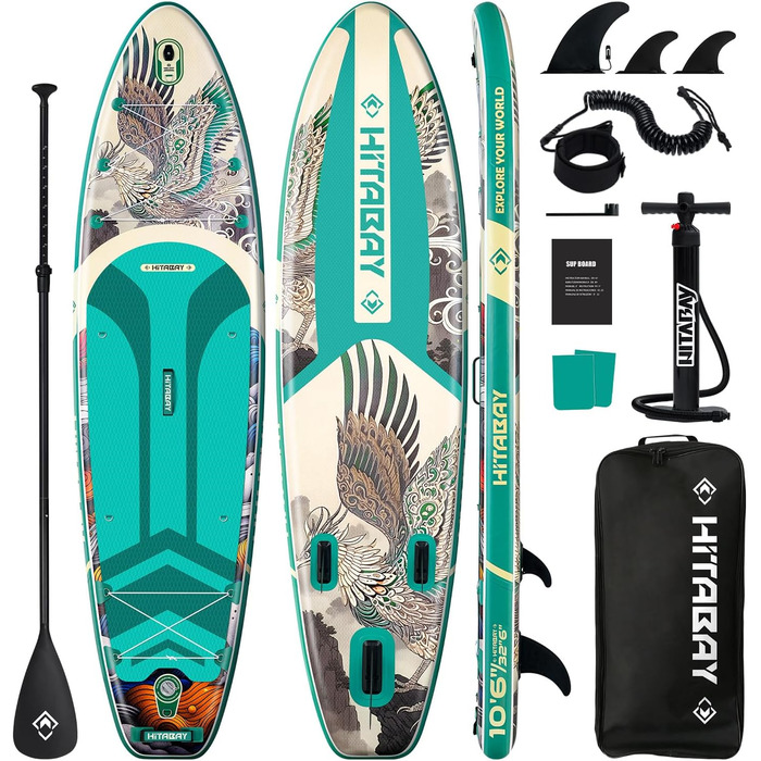 Надувний SUP Board Set для дорослих, 10'6', 320x81x15 см, 150 кг, з аксесуарами та тримачем для камери (зелений)