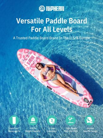 Надувний SUP Борд Niphean 305см з крилами балансу та міцним аксесуаром для дорослих, для йоги, Candy Leopard з StabilTrac