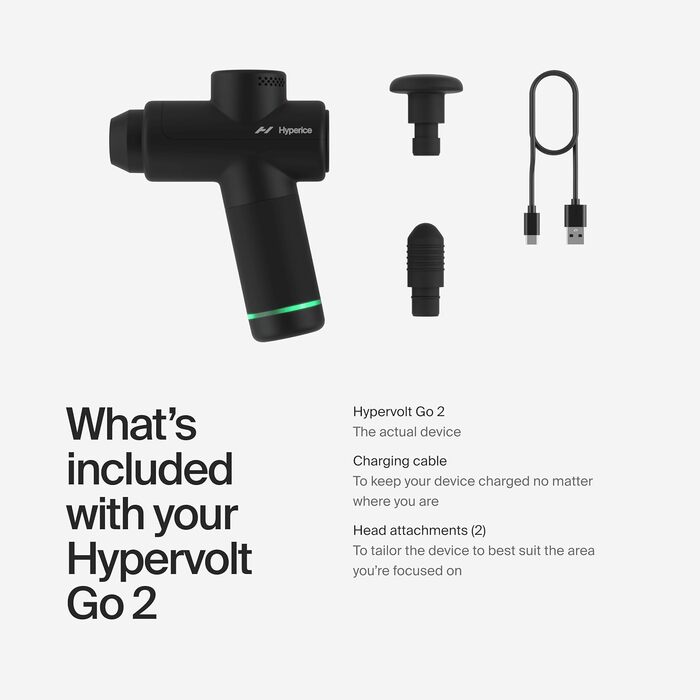 Масажний пістолет Hypervolt Go 2 з технологією Quiet-Glide, ручний, чорний