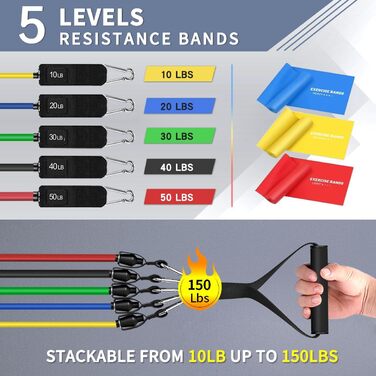 Набір еластичних стрічок WHATAFIT для фітнесу та реабілітації, з дверним анкером та ручками