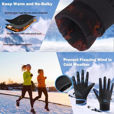 Рукавички сенсорні чоловічі жіночі спортивні термо рукавички для зими, антиковзаючі, для активного відпочинку, бігу, їзди на велосипеді, походів (чорний, синій)