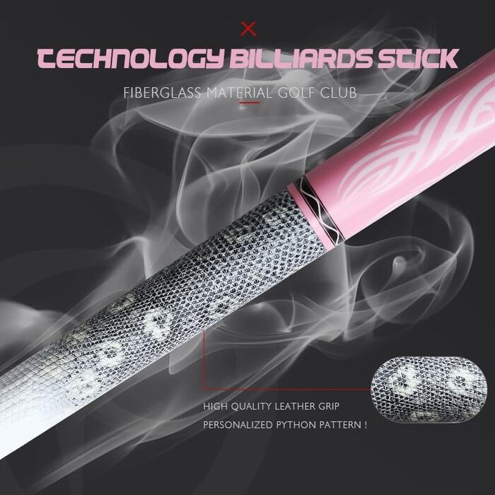 Професійний бильрд для жінок у рожевому кольорі, з шкіряною та карбоновою ручкою, діаметр кінчика 12,4 мм, для аматорів та професіоналів