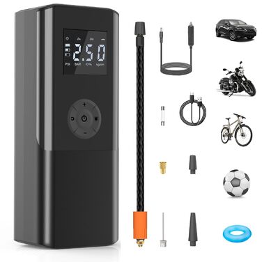 Електричний компресор для велосипедів EasyPump 12V: 150PSI, USB-C, LCD, LED, Powerbank, для всіх типів вентилів