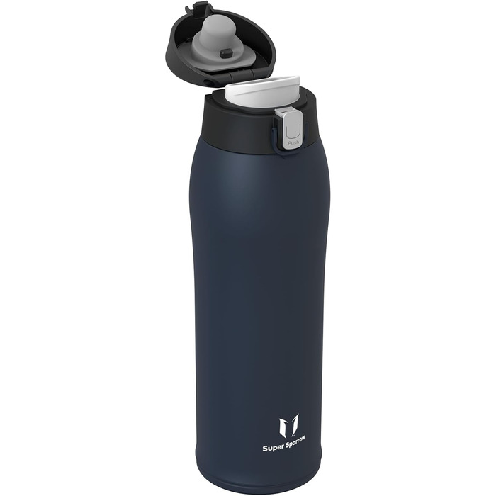 Пляшка для води Super Sparrow з нержавіючої сталі, 750 мл, BPA-Free, герметична, для спорту, школи, офісу, дому, синя Oxford